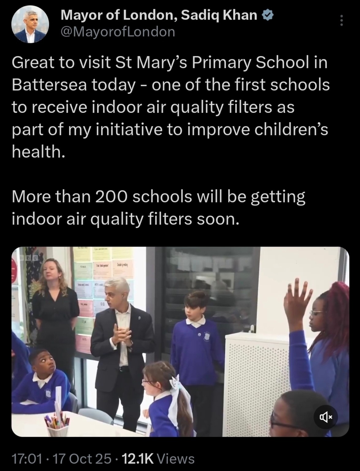 London school air filtration announcement