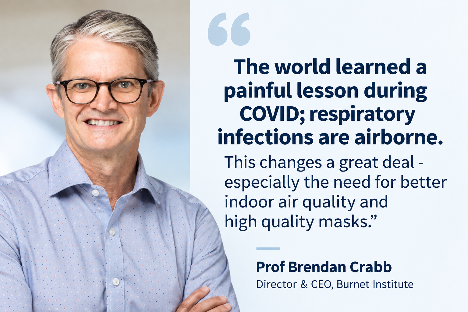 Prof Brendan Crabb quote on airborne respiratory infections and indoor air quality