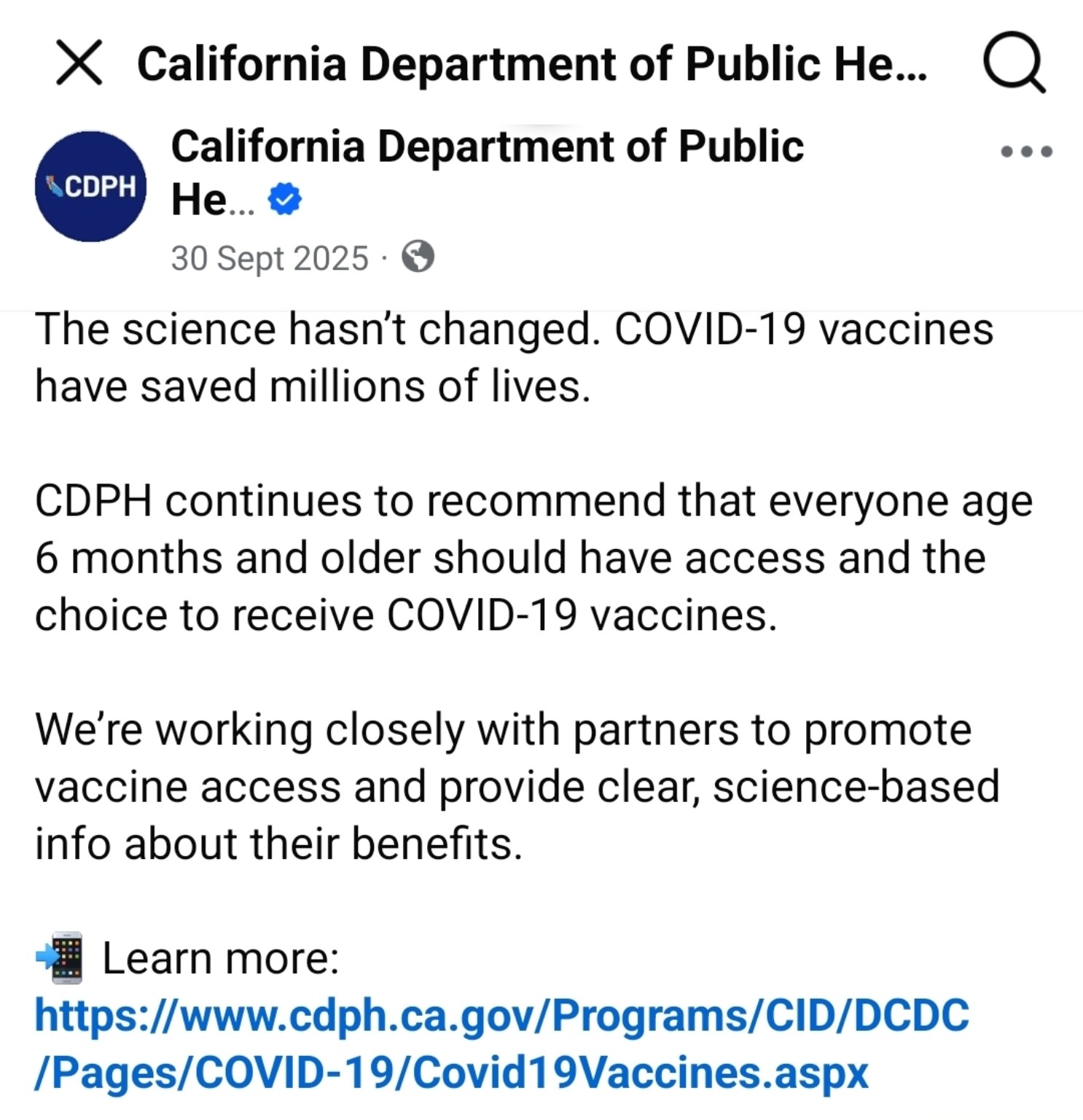 California Department of Public Health — September 2025