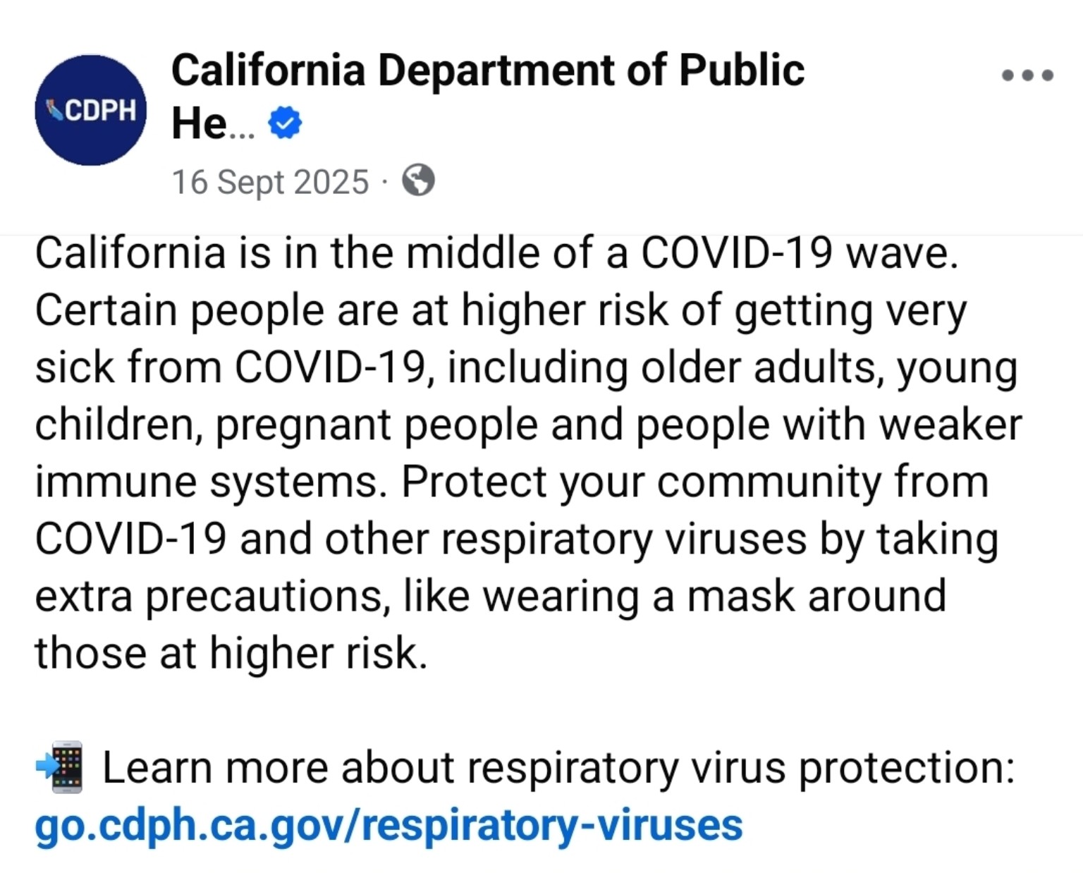 California Department of Public Health — 16 September 2025